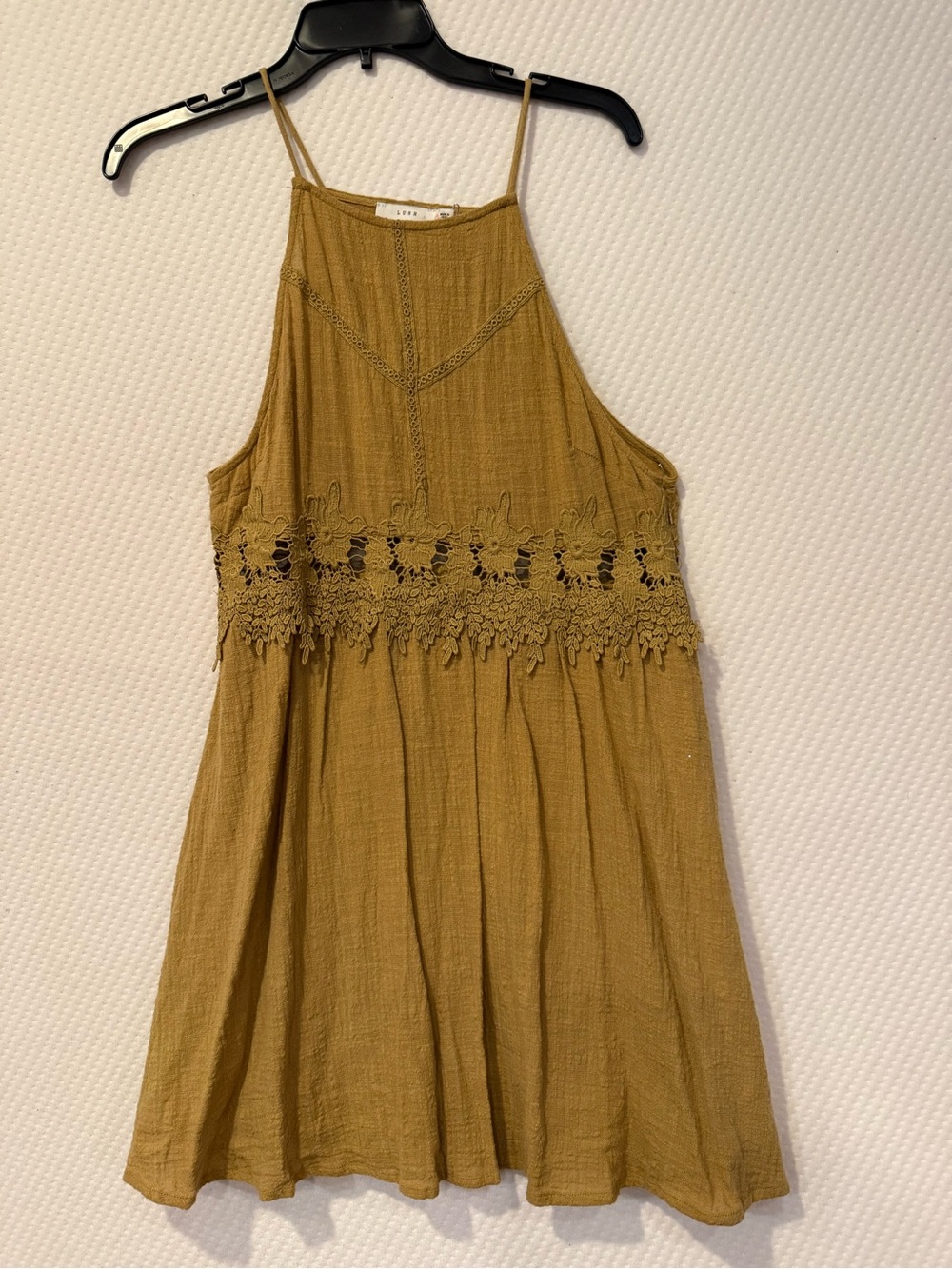Casual summer Crochet Waist cotton mini Dress - Mustard size M